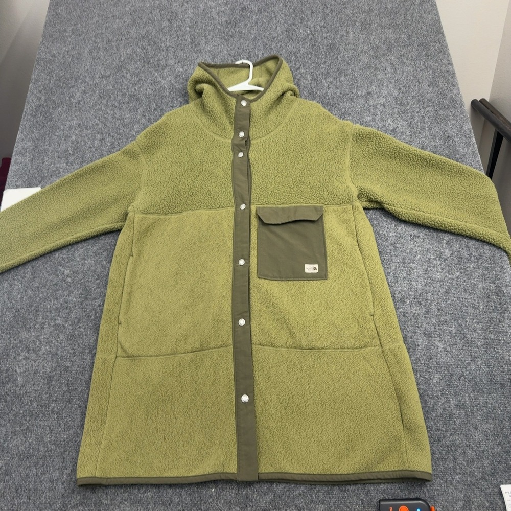 The North Face Fleece Coat Womens XL Green Polyester Hooded Snap Gorpcore Style